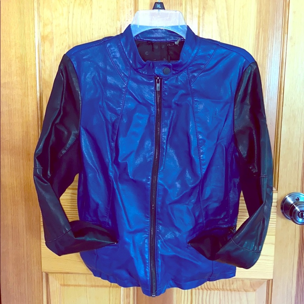 Black and blue leather jacket